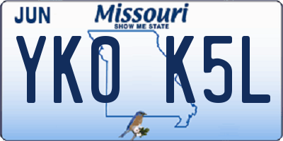 MO license plate YK0K5L