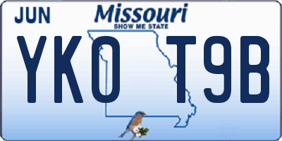 MO license plate YK0T9B