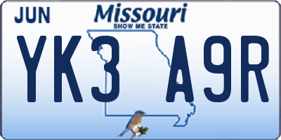 MO license plate YK3A9R