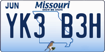 MO license plate YK3B3H