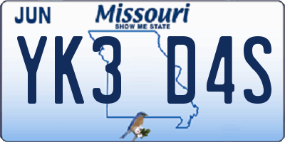 MO license plate YK3D4S