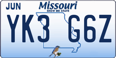 MO license plate YK3G6Z