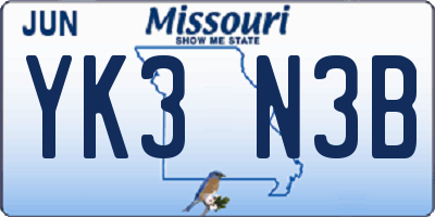 MO license plate YK3N3B