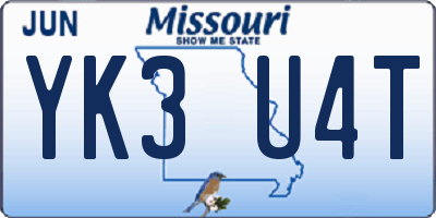 MO license plate YK3U4T