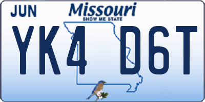 MO license plate YK4D6T