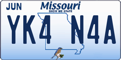 MO license plate YK4N4A