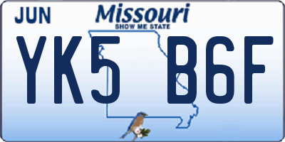 MO license plate YK5B6F