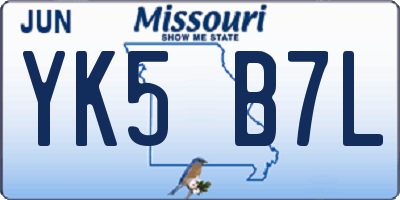 MO license plate YK5B7L