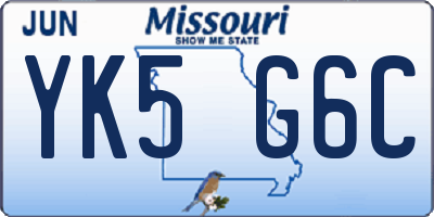 MO license plate YK5G6C