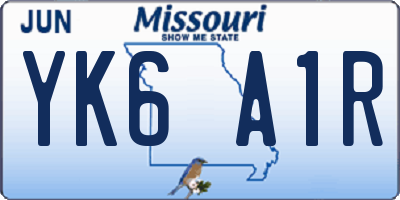 MO license plate YK6A1R