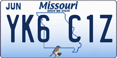 MO license plate YK6C1Z