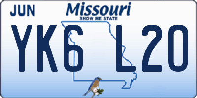MO license plate YK6L2O