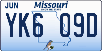 MO license plate YK6O9D