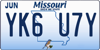 MO license plate YK6U7Y
