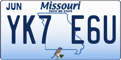 MO license plate YK7E6U