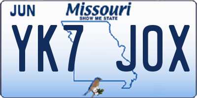 MO license plate YK7J0X