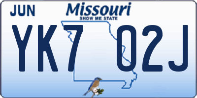 MO license plate YK7O2J