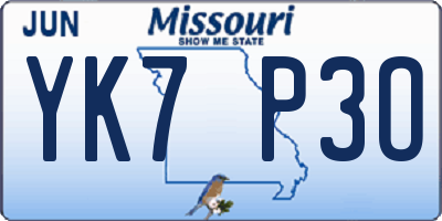 MO license plate YK7P3O