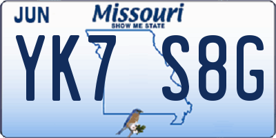 MO license plate YK7S8G