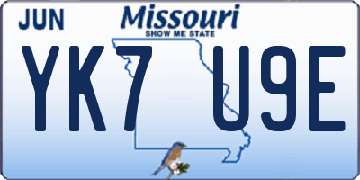 MO license plate YK7U9E