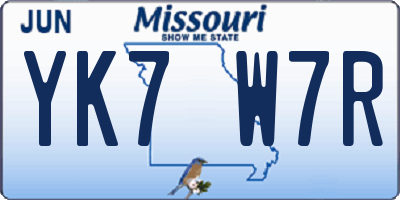 MO license plate YK7W7R