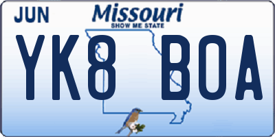 MO license plate YK8B0A