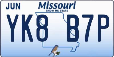 MO license plate YK8B7P
