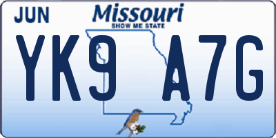 MO license plate YK9A7G