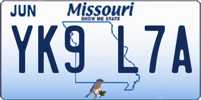 MO license plate YK9L7A