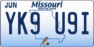 MO license plate YK9U9I