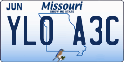 MO license plate YL0A3C