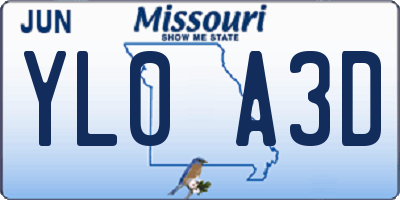 MO license plate YL0A3D