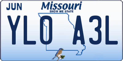 MO license plate YL0A3L