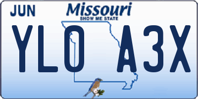 MO license plate YL0A3X