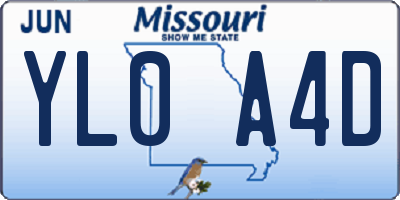 MO license plate YL0A4D