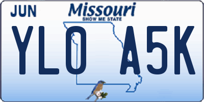 MO license plate YL0A5K