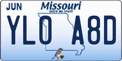 MO license plate YL0A8D
