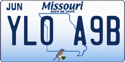 MO license plate YL0A9B