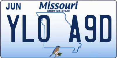 MO license plate YL0A9D
