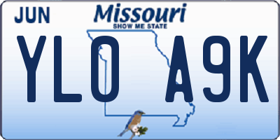 MO license plate YL0A9K