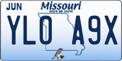 MO license plate YL0A9X