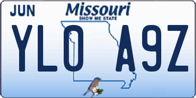 MO license plate YL0A9Z