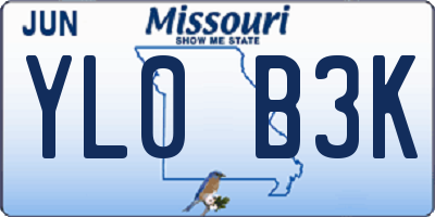 MO license plate YL0B3K