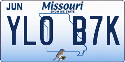 MO license plate YL0B7K