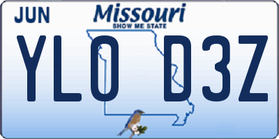 MO license plate YL0D3Z