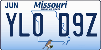 MO license plate YL0D9Z