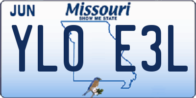 MO license plate YL0E3L