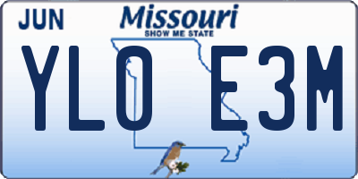 MO license plate YL0E3M