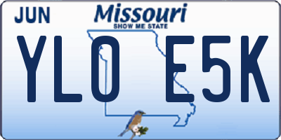 MO license plate YL0E5K