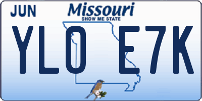 MO license plate YL0E7K